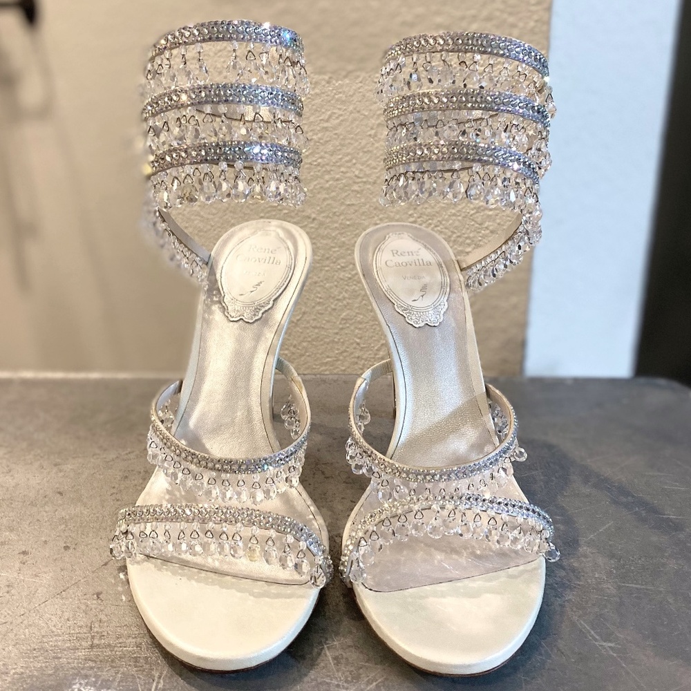 Rene Caovilla Cleo Embellished Satin Sandal Heels